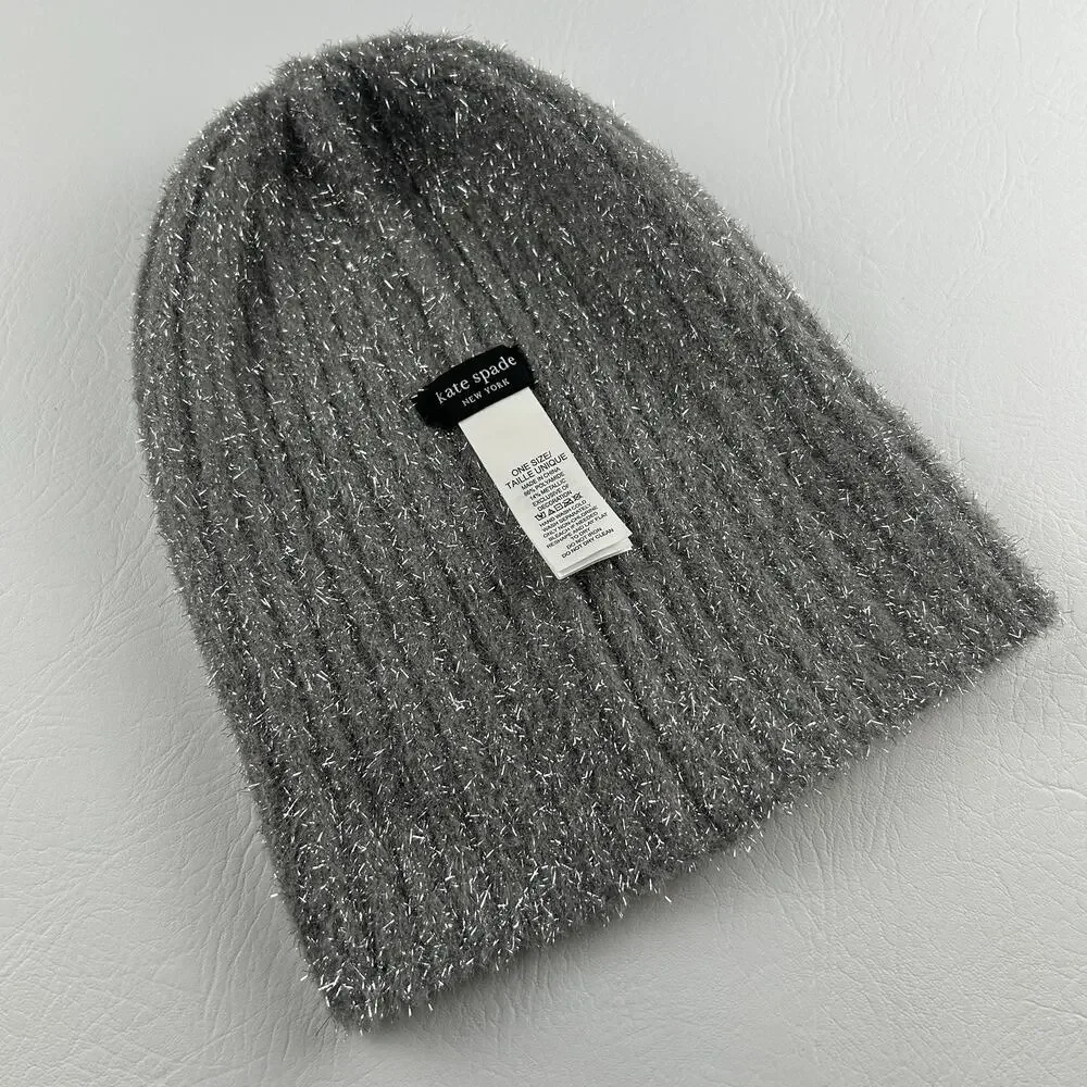 Kate Spade New York Women’s Gray Metallic Sparkle Beanie Scarf Set One Size